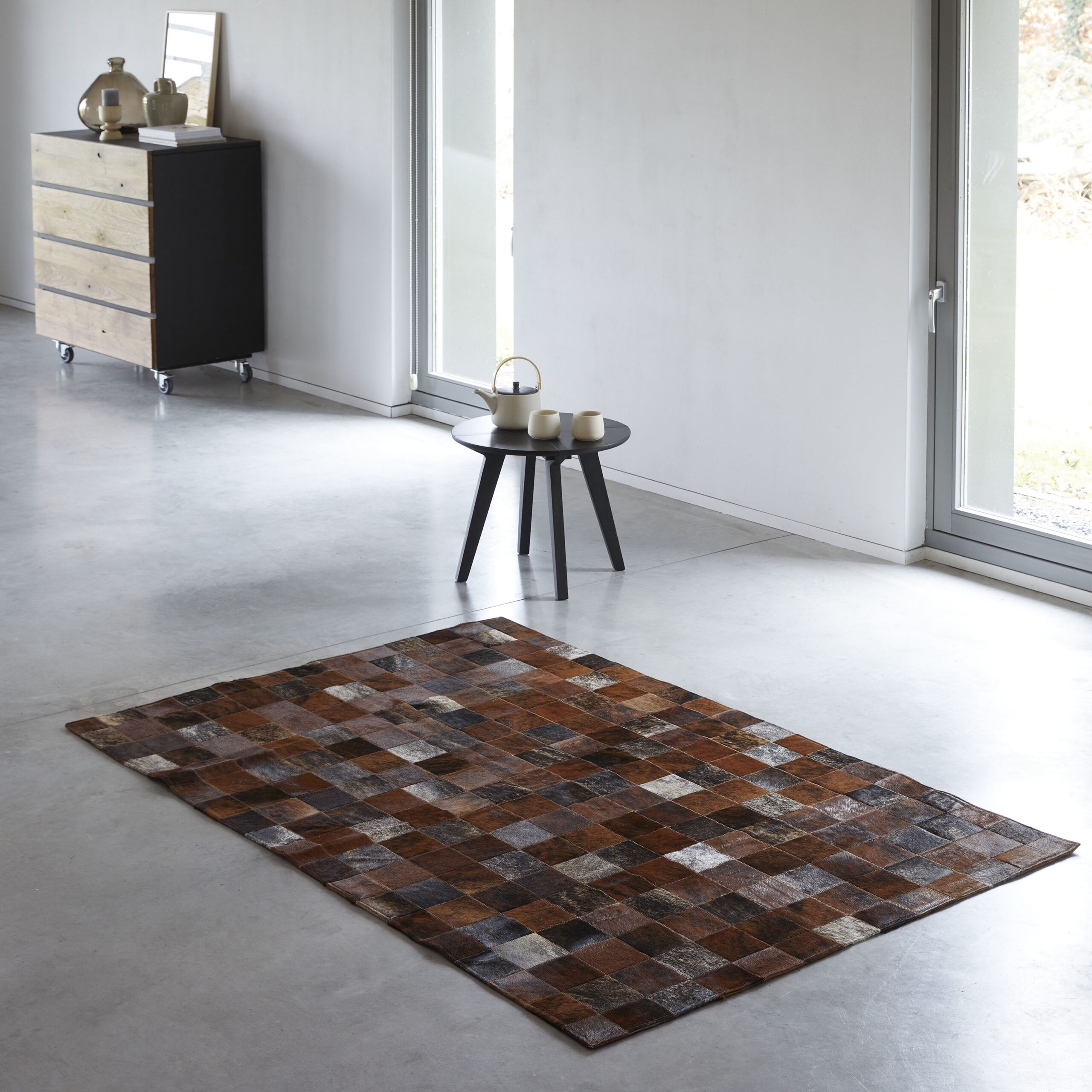 Patchwork Kuhfell Teppich exotisch dunkel 180x120 cm