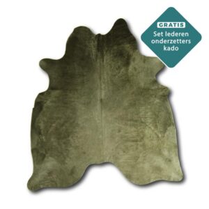 Kuhfell Teppich olivgrün Detailansicht natürliche Zeichnung