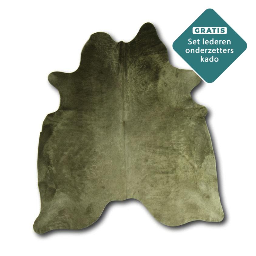 Kuhfell Teppich olivgrün Detailansicht natürliche Zeichnung