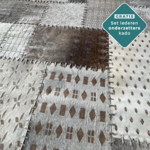 Patchwork Kuhfell taupe Muster Nahaufnahme