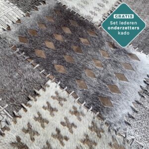 Patchwork Rinderfell Teppich taupe hochwertig verarbeitet