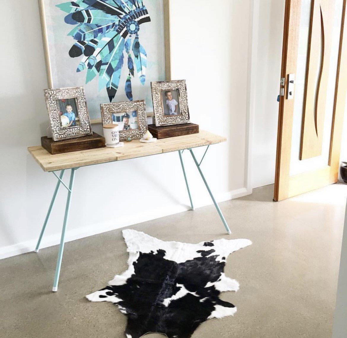 Kleines Kuhfell Teppich bunt Detailansicht