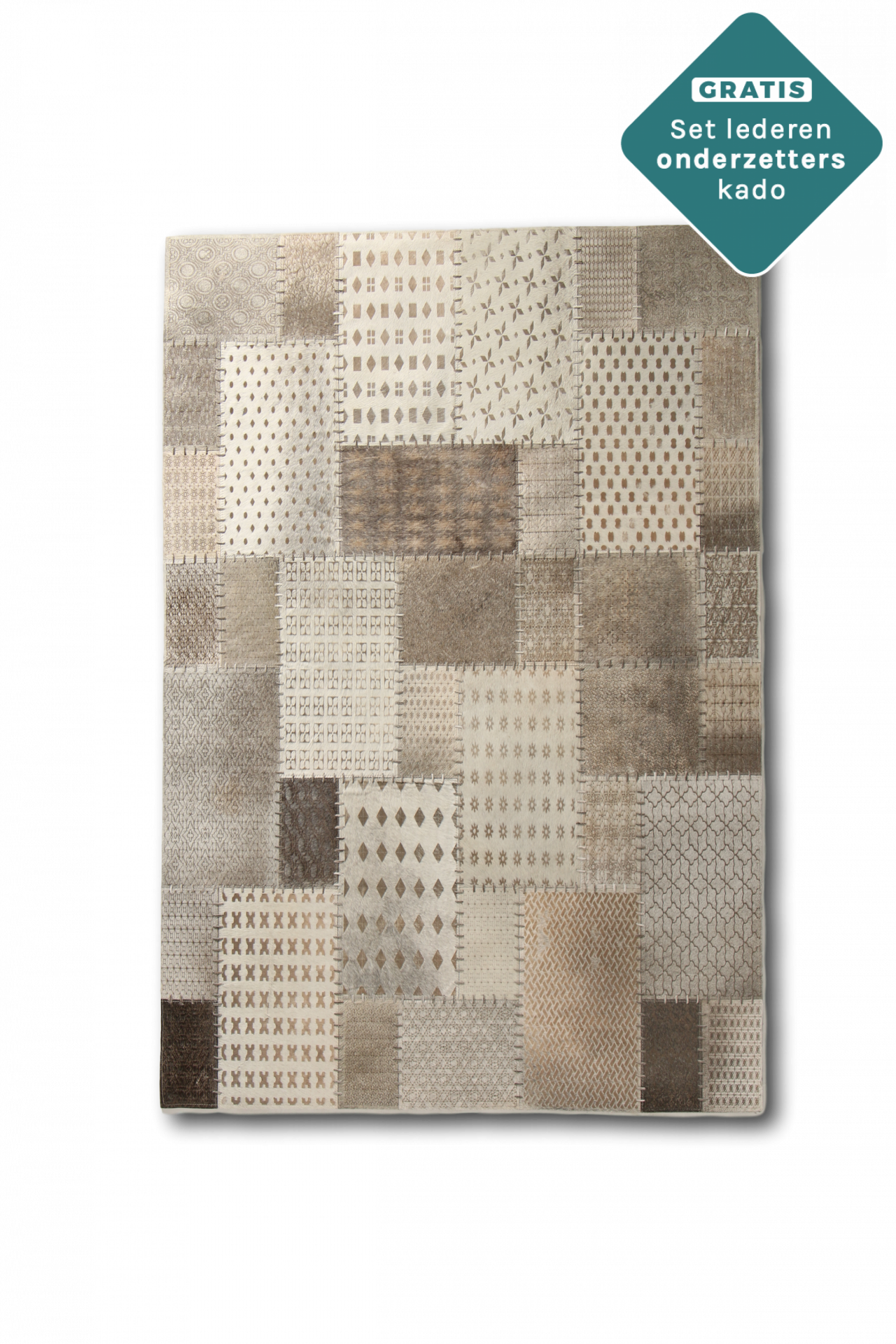 Patchwork Kuhfell Teppich taupe 180x120 cm
