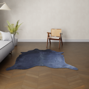 Gefärbtes Kuhfell blau Rückseite Verarbeitung