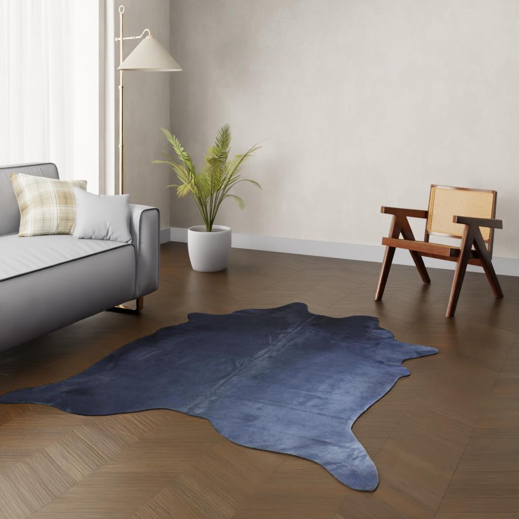 Kuhfell Teppich blau 200x180 cm - Gefärbtes Rinderfell