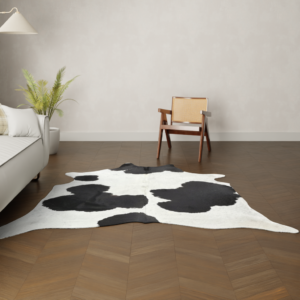 Natürliches Rinderfell schwarz-weiss gefleckt 220x200 cm Nahaufnahme Fell-Muster