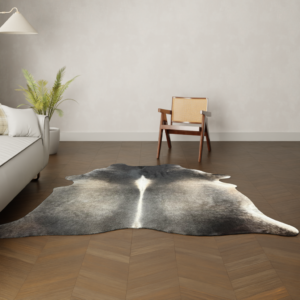 Natürliches Rinderfell dunkelbraun grau 220x200 cm Nahaufnahme Fell-Muster