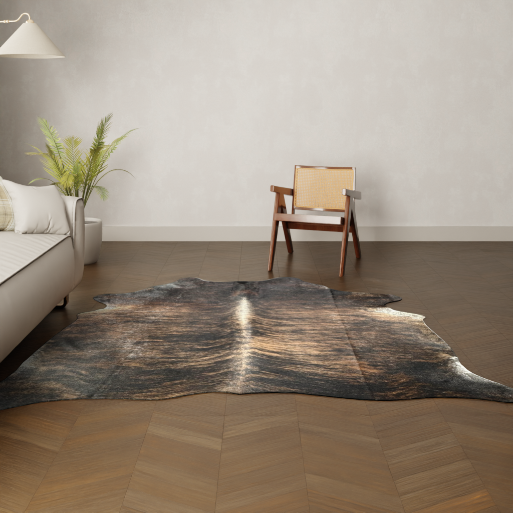 Natürliches Rinderfell dunkelbraun 200x180 cm Nahaufnahme Fell-Muster