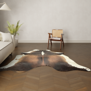 Natürliches Rinderfell dunkelbraun 220x200 cm Nahaufnahme Fell-Muster