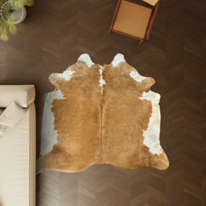 Kuhfell weiss-braun 220x200 cm XL groß als Wohnzimmer Teppich