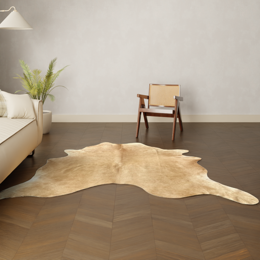 Natürliches Rinderfell cognac 220x200 cm Nahaufnahme Fell-Muster