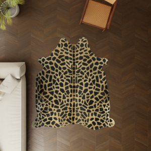 Designer Kuhfell Teppich Giraffendruck Rückseite