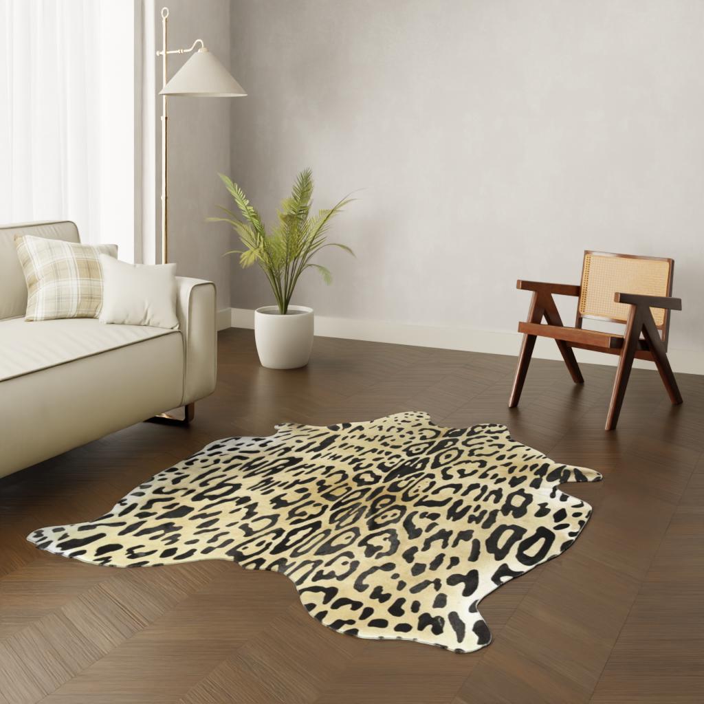 Kuhfell Teppich Jaguardruck 200x180 cm - Bedrucktes Rinderfell