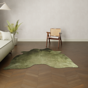 Kuhfell Teppich olivgrün natürliche Maserung 200x180 cm
