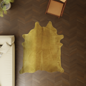 Designer Kuhfell Teppich ockergelb 220x200 cm
