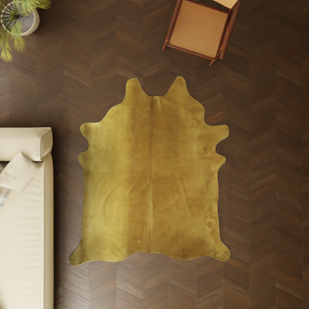 Designer Kuhfell Teppich ockergelb 220x200 cm