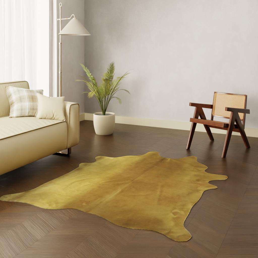 Kuhfell Teppich ockergelb 220x200 cm - Gefärbtes Rinderfell