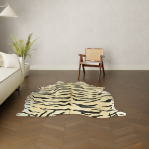 Designer Kuhfell Teppich Tigerdruck Rückseite