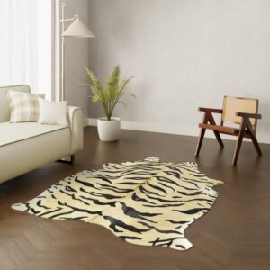 Kuhfell Teppich Tigerdruck 200x180 cm - Bedrucktes Rinderfell