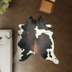 Echtes Rinderfell Tricolor dunkel Rückseite und Verarbeitung