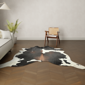 Kuhfell Tricolor dunkel 220x200 cm als Wohnzimmer Teppich