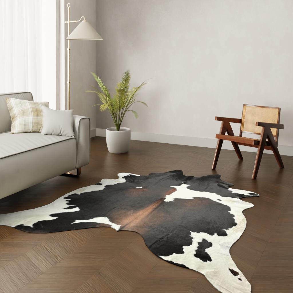 Echtes Kuhfell Tricolor dunkel 220x200 cm - Natürliches Rinderfell