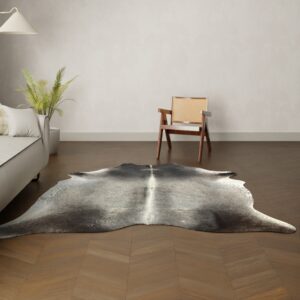 Natürliches Rinderfell schwarz grau 230x210 cm Nahaufnahme Fell-Muster