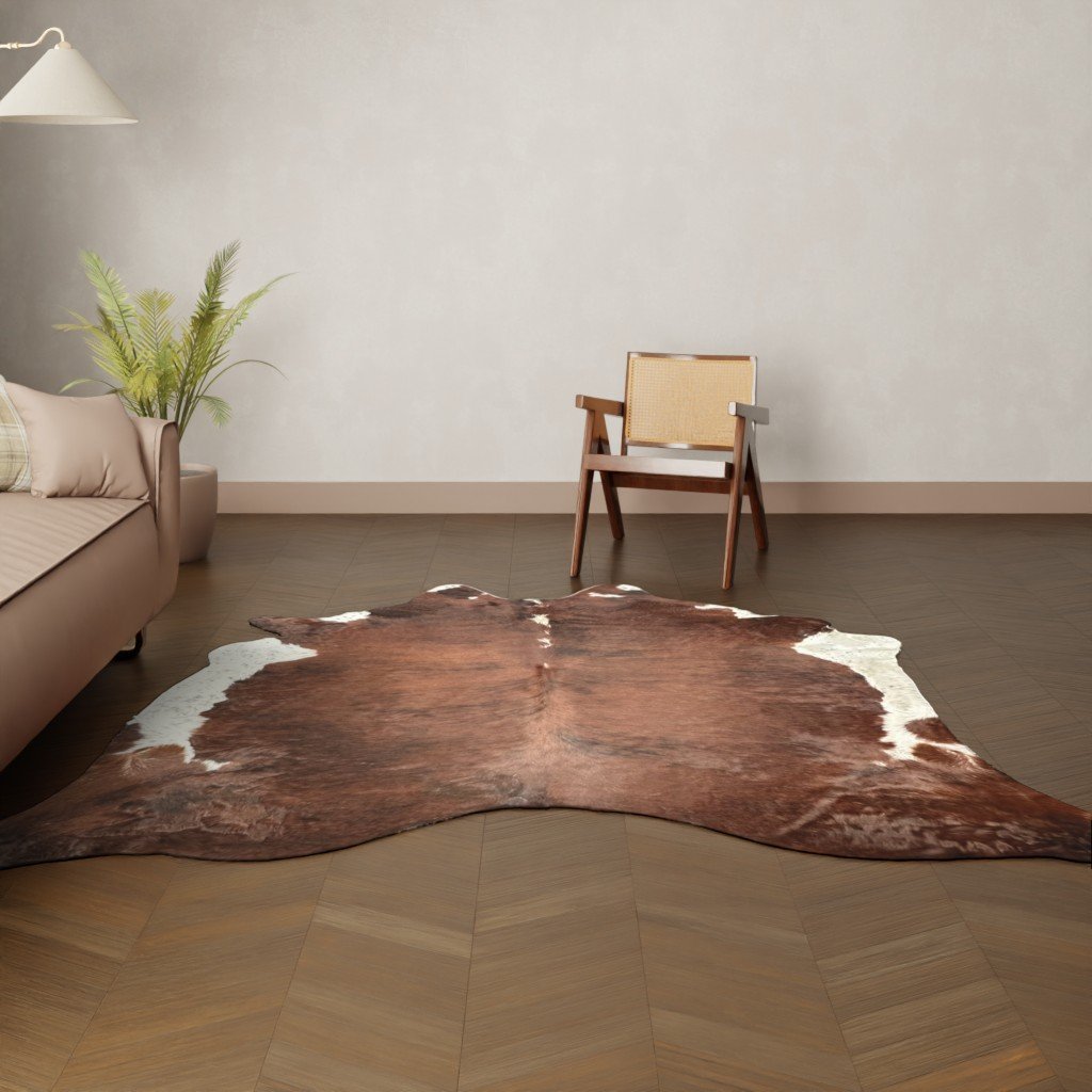 Natürliches Rinderfell rotbraun 245x220 cm Nahaufnahme Fell-Muster