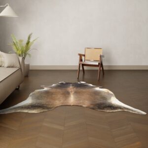 Natürliches Rinderfell warmbraun weiss 220x200 cm Nahaufnahme Fell-Muster