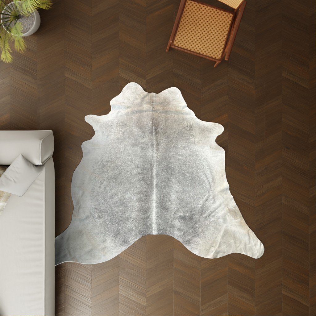 Echtes Rinderfell grau Rückseite und Verarbeitung