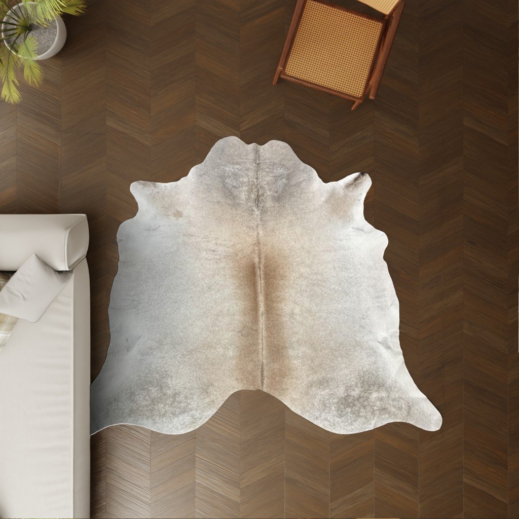 Kuhfell Champagner grau 220x200 cm als Wohnzimmer Teppich