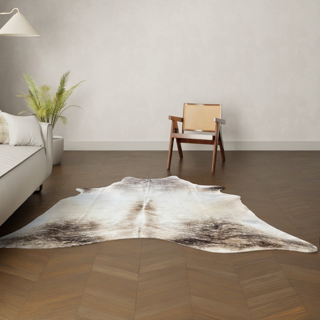 Natürliches Rinderfell creme braun 220x200 cm Nahaufnahme Fell-Muster