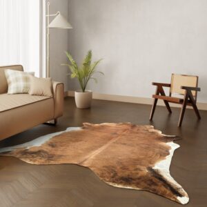 Echtes Kuhfell mittelbraun weiss 230x210 cm - Natürliches Rinderfell