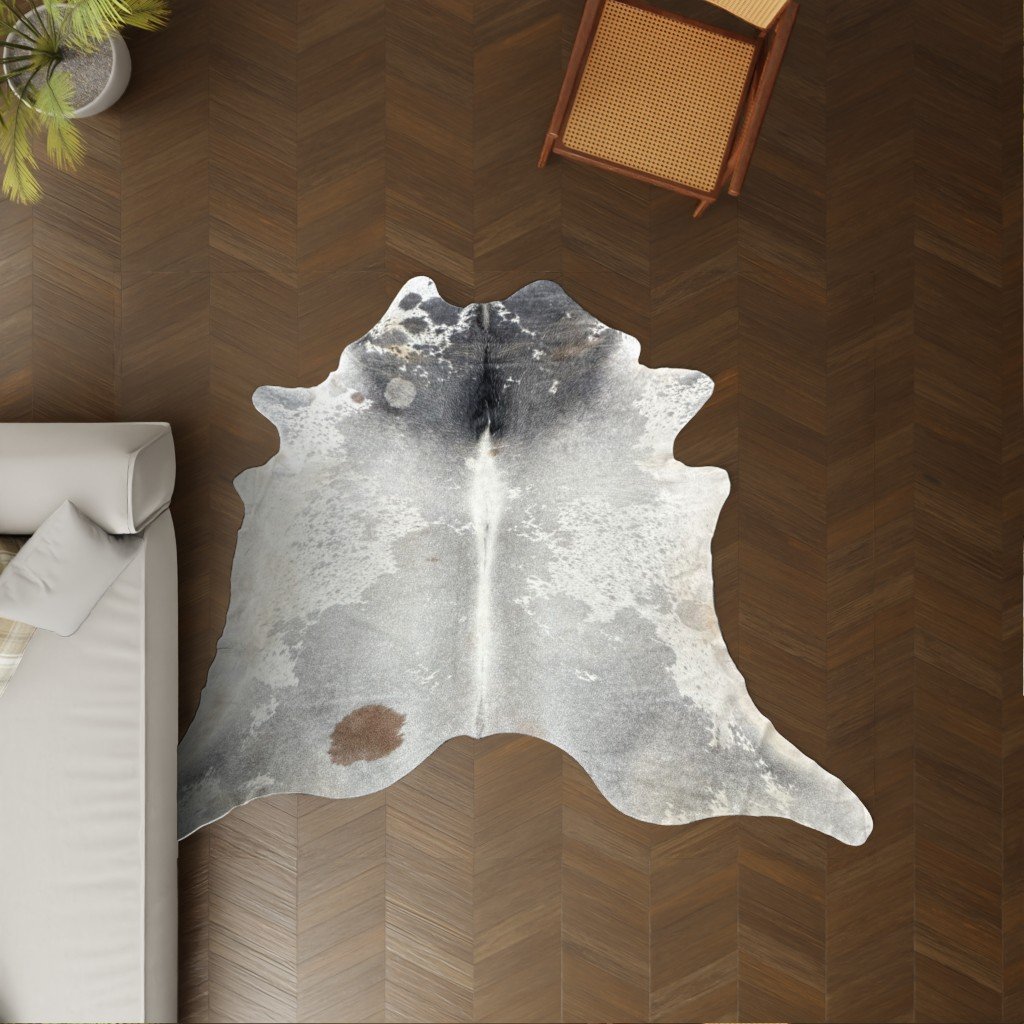 Kuhfell grau schwarz 240x240 cm als Wohnzimmer Teppich