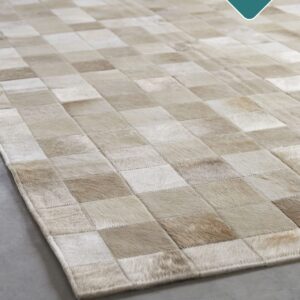 Designer Patchwork Rinderfell Champagner Detailansicht