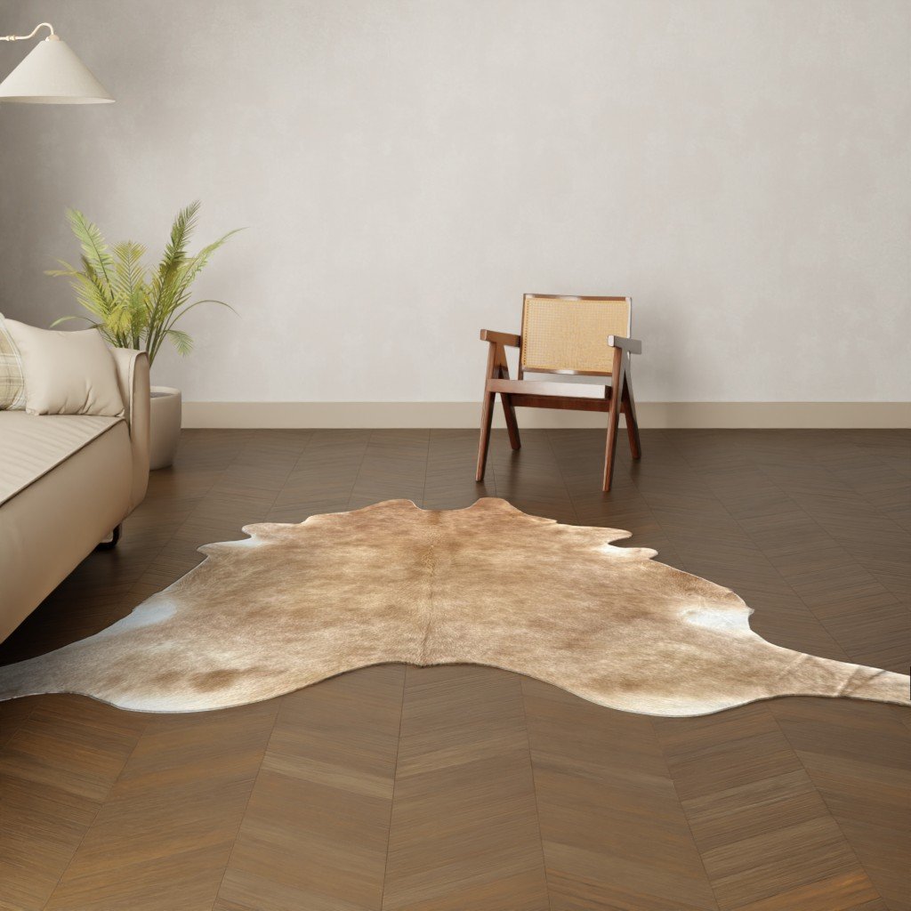 Natürliches Rinderfell warmbraun 250x230 cm Nahaufnahme Fell-Muster