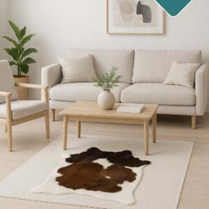 Kleines Kuhfell Teppich Tricolor Detailansicht