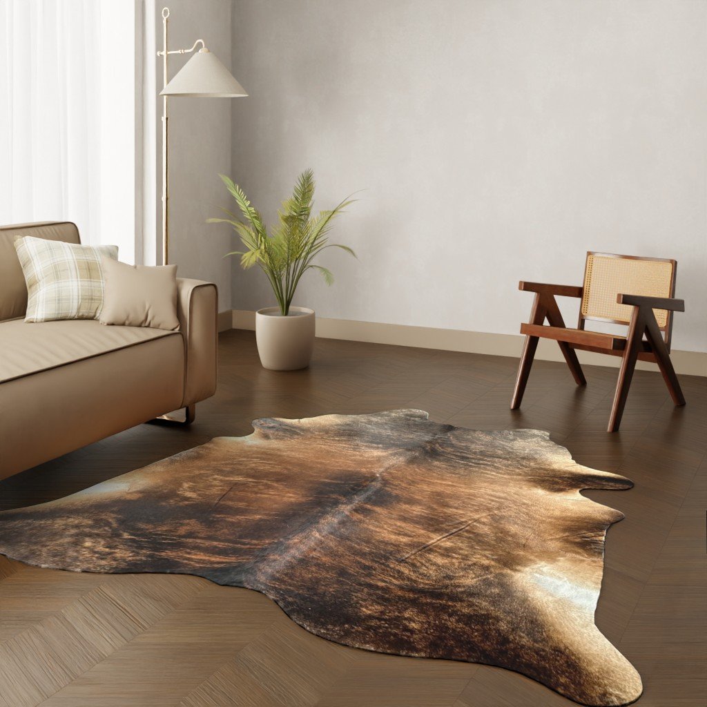 Echtes Kuhfell gestreift mittelbraun 230x210 cm - Natürliches Rinderfell