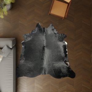 Kuhfell schwarz 2 220x200 cm als Wohnzimmer Teppich