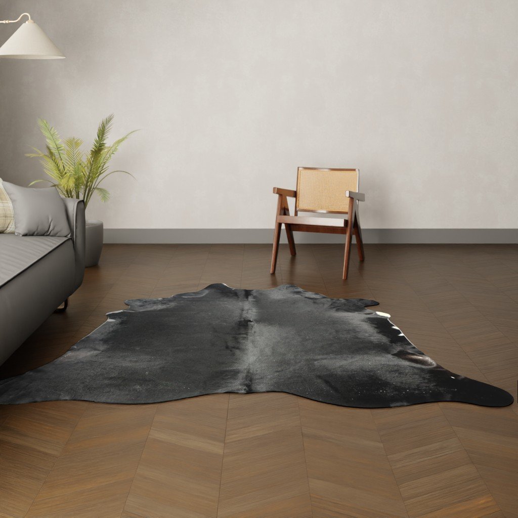 Natürliches Rinderfell schwarz 2 220x200 cm Nahaufnahme Fell-Muster