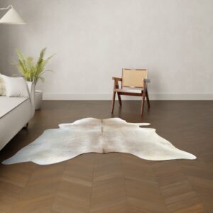 Natürliches Rinderfell beige grau 200x200 cm Nahaufnahme Fell-Muster