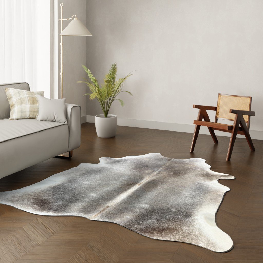 Echtes Kuhfell taupe dunkelgrau 220x190 cm Spezial - Natürliches Rinderfell