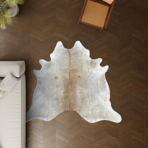 Kuhfell beige grau 220x220 cm als Wohnzimmer Teppich