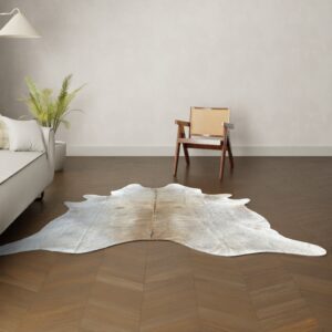 Natürliches Rinderfell beige grau 220x220 cm Nahaufnahme Fell-Muster