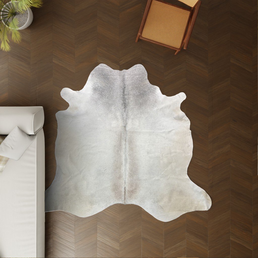 Kuhfell weiss grau 220x190 cm als Wohnzimmer Teppich