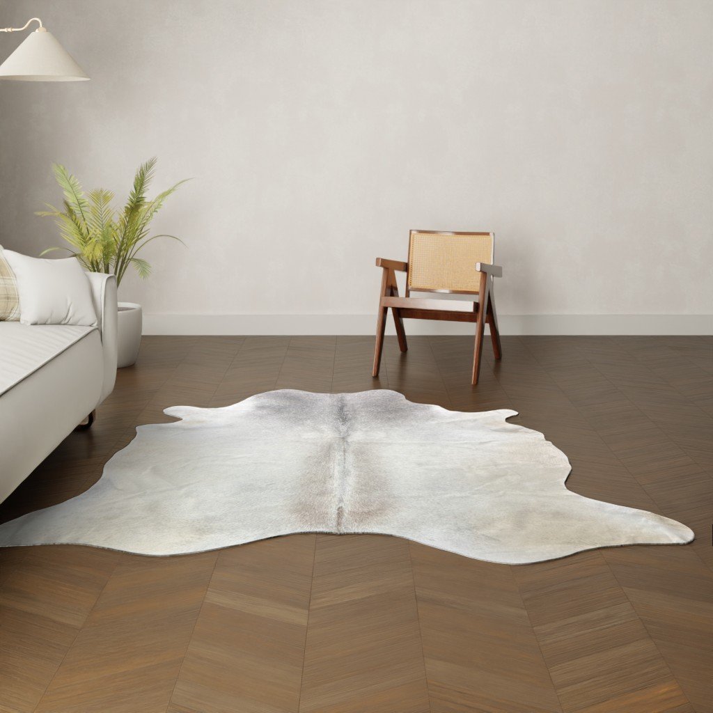 Natürliches Rinderfell weiss grau 220x190 cm Nahaufnahme Fell-Muster