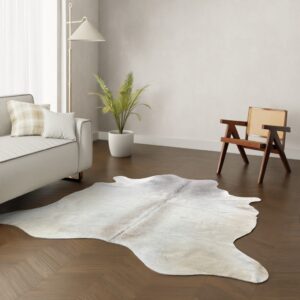Echtes Kuhfell weiss grau 220x190 cm - Natürliches Rinderfell