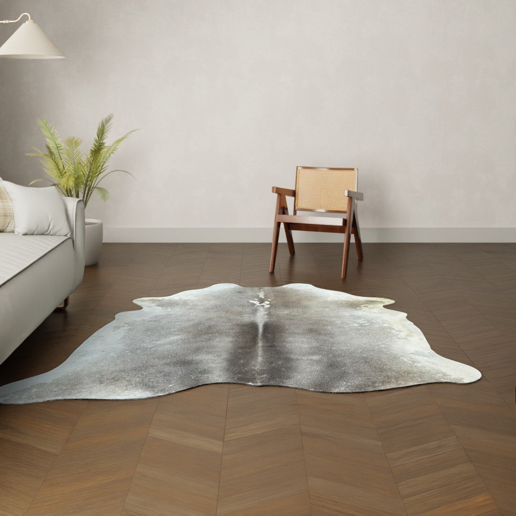 Natürliches Rinderfell taupe grau 210x190 cm Nahaufnahme Fell-Muster