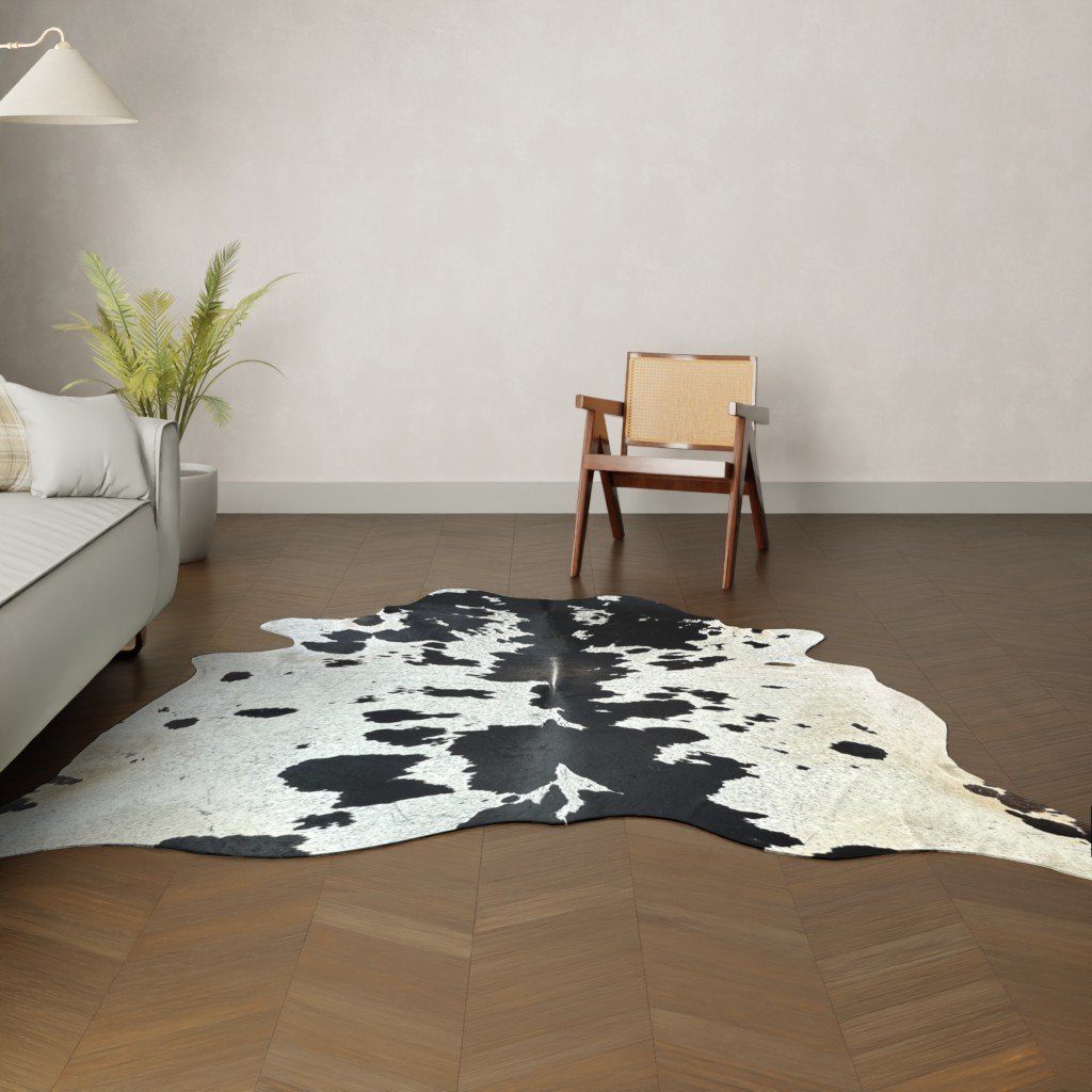 Natürliches Rinderfell braun gefleckt 240x200 cm Nahaufnahme Fell-Muster