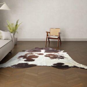 Natürliches Rinderfell braun-weiss gefleckt 240x230 cm Nahaufnahme Fell-Muster